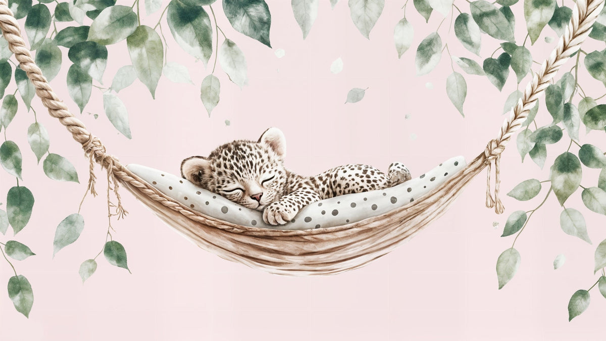 Sleepy Leopard Cub in a Hammock Wall Mural