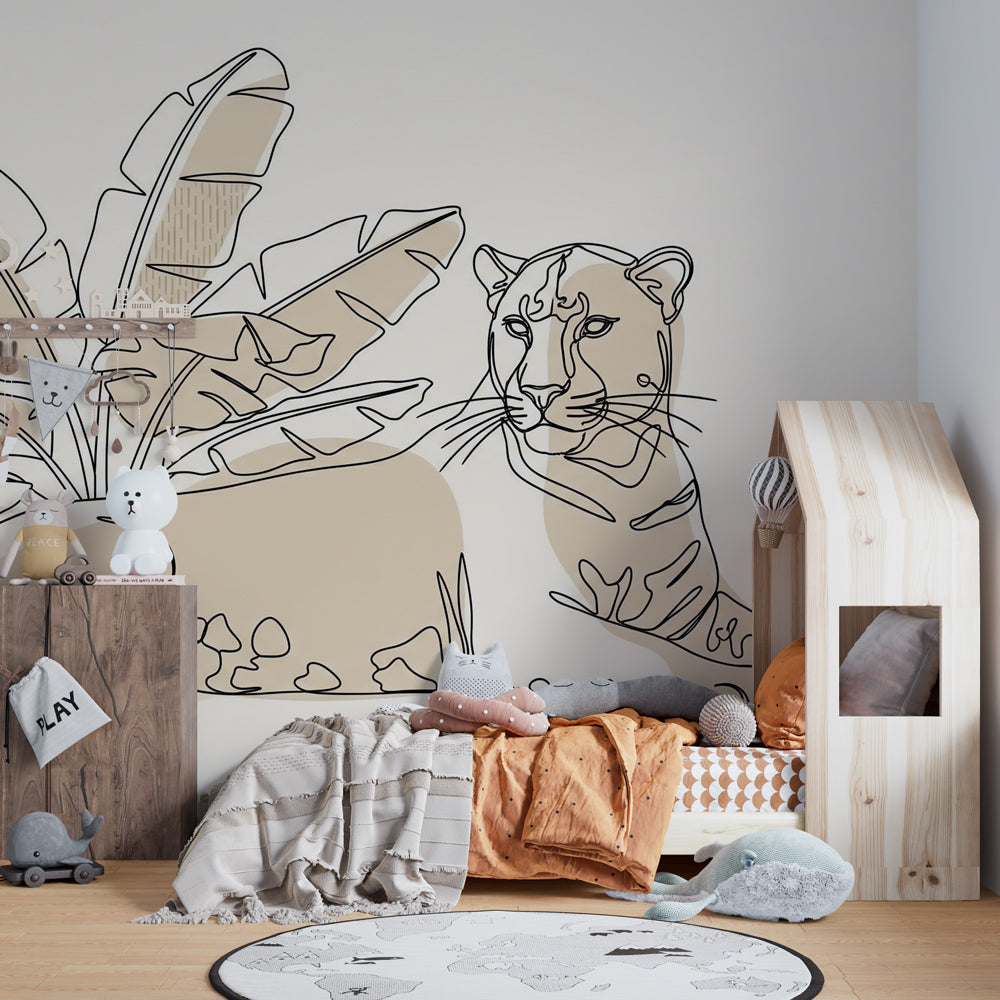 Safari themed leopard wallpaper transforming kids bedroom with tropical foliage design