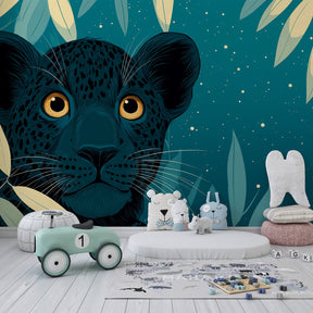 Mystical leopard wallpaper transforming children's bedroom into jungle adventure space