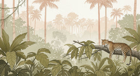 Detailed leopard jungle mural wallpaper design pattern showing peaceful safari scene by Kids-Mundo