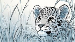 Detailed leopard jungle mural wallpaper design pattern with curious big cat by Kids-Mundo