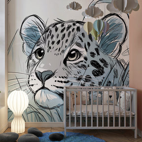 Wildlife jungle mural wallpaper with leopard design for children's playroom decor