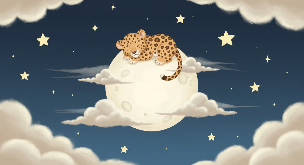 Detailed leopard moon mural wallpaper design pattern with stars and clouds by Kids-Mundo