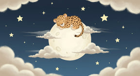 Detailed leopard moon mural wallpaper design pattern with stars and clouds by Kids-Mundo
