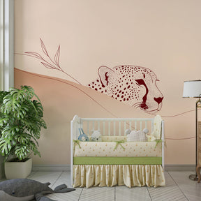 Gentle safari leopard wallpaper in neutral tones for peaceful baby room decor