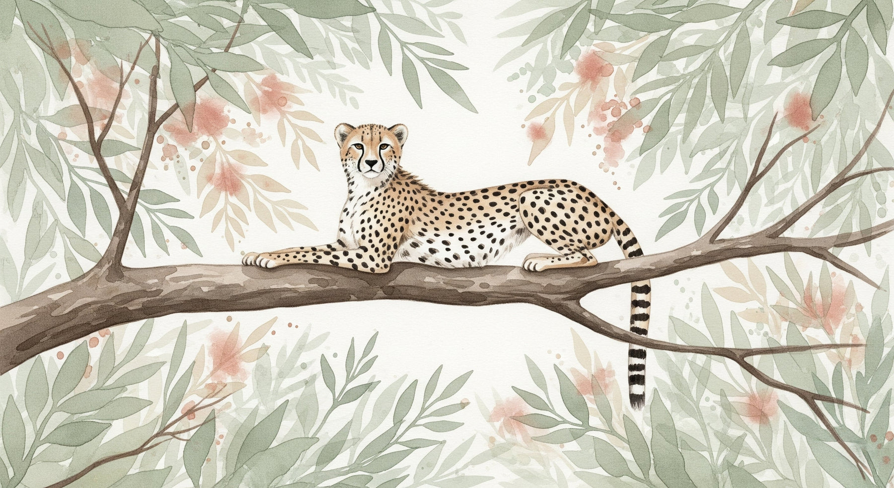 Detailed leopard and tropical foliage mural wallpaper design pattern by Kids-Mundo