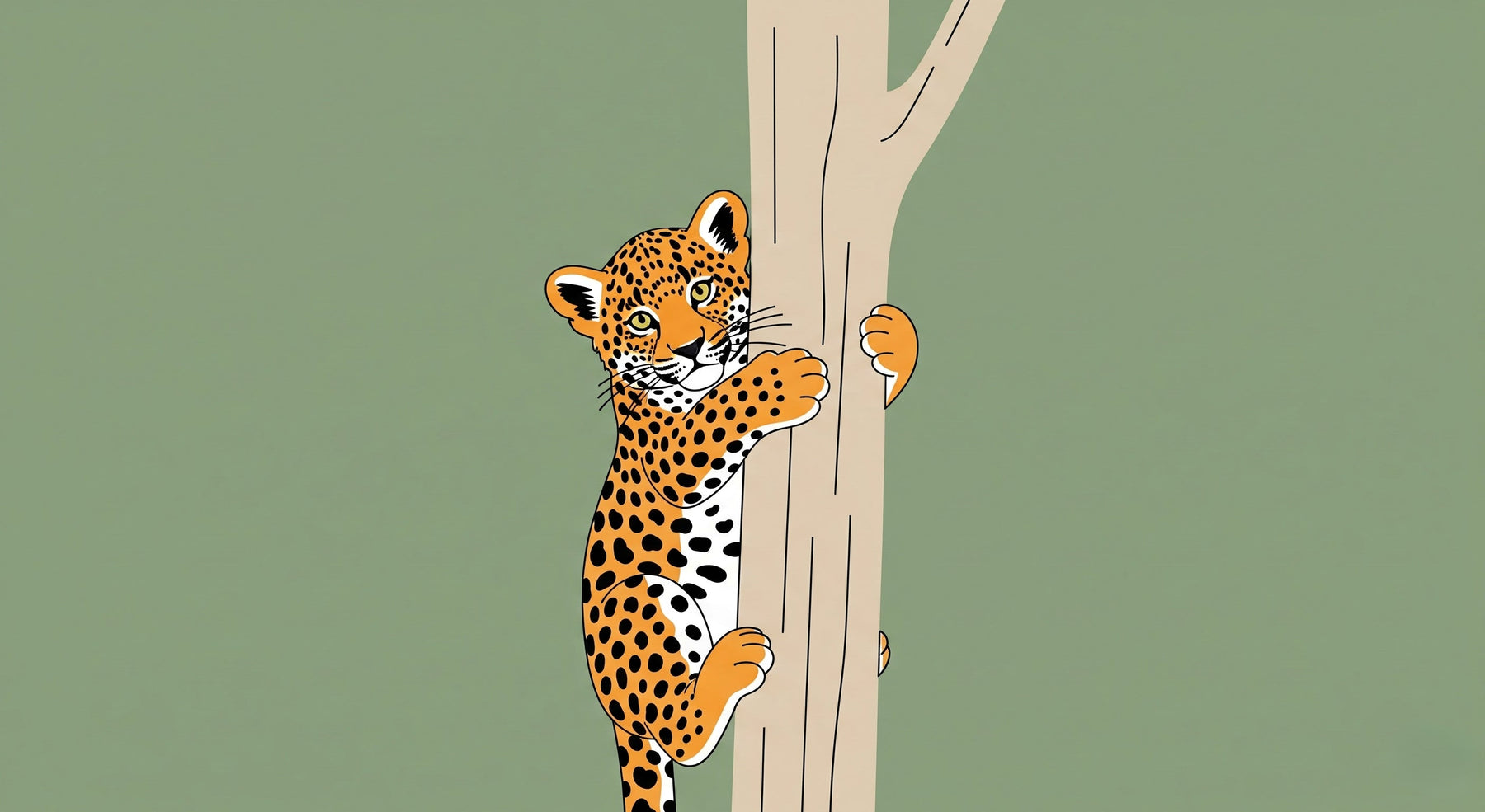 Detailed leopard climbing tree mural wallpaper design pattern on green background by Kids-Mundo