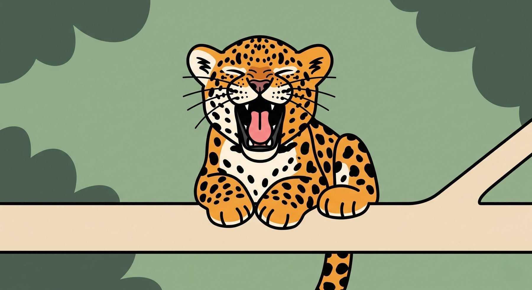 Detailed leopard mural wallpaper design pattern showing playful spotted cat on tree branch by Kids-Mundo