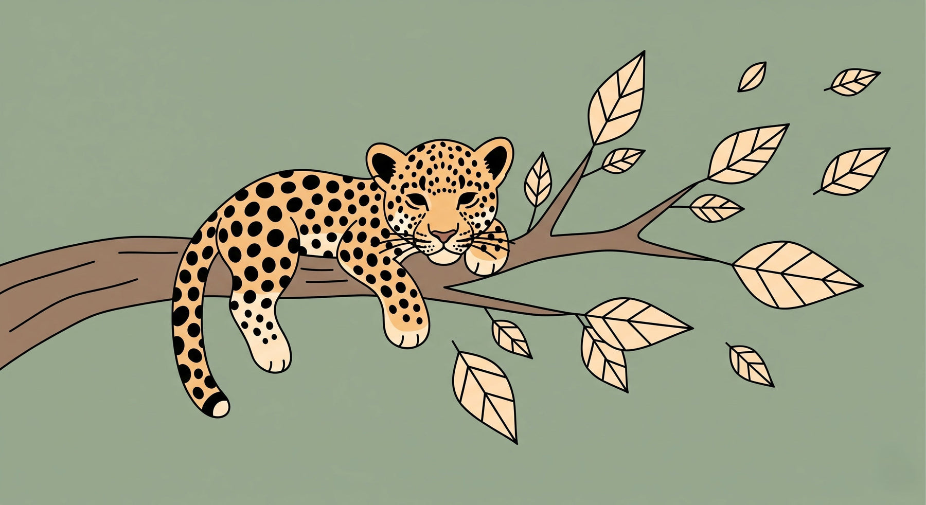 Detailed leopard mural wallpaper design pattern showing peaceful animal on branch by Kids-Mundo