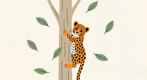 Detailed leopard mural wallpaper design pattern with spotted coat and jungle leaves by Kids-Mundo