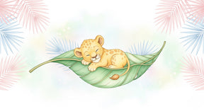 Detailed sleeping leopard and botanical leaves mural wallpaper design pattern by Kids-Mundo