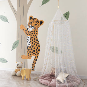 Playful leopard wallpaper transforming children's bedroom into jungle adventure space