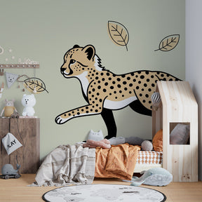Joyful leopard wallpaper transforming children's bedroom into wildlife adventure space