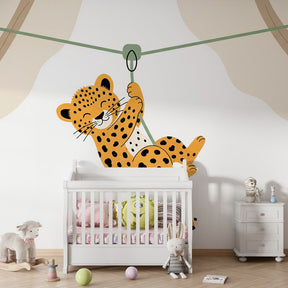Animal themed leopard mural wallpaper for playful kids room by Kids-Mundo