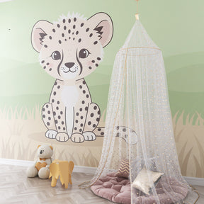 Adorable leopard safari mural wallpaper inspiring imagination in bright kids playroom setting