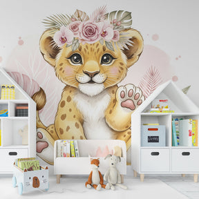 Floral leopard animal wallpaper transforming kids playroom into nature sanctuary by Kids-Mundo