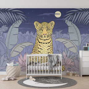 Safari leopard mural wallpaper transforming children's room into peaceful jungle retreat
