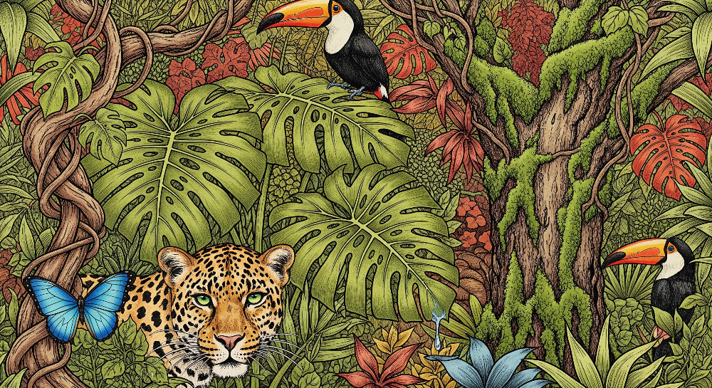 Leopard and Toucan Close-Up Jungle Wall Mural