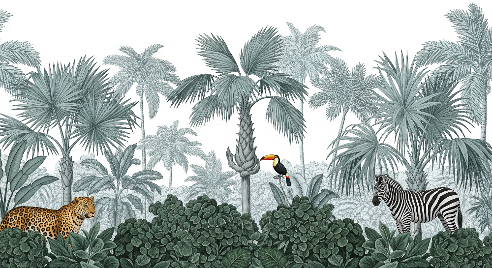 Leopard, Toucan and Zebra Jungle Wall Mural