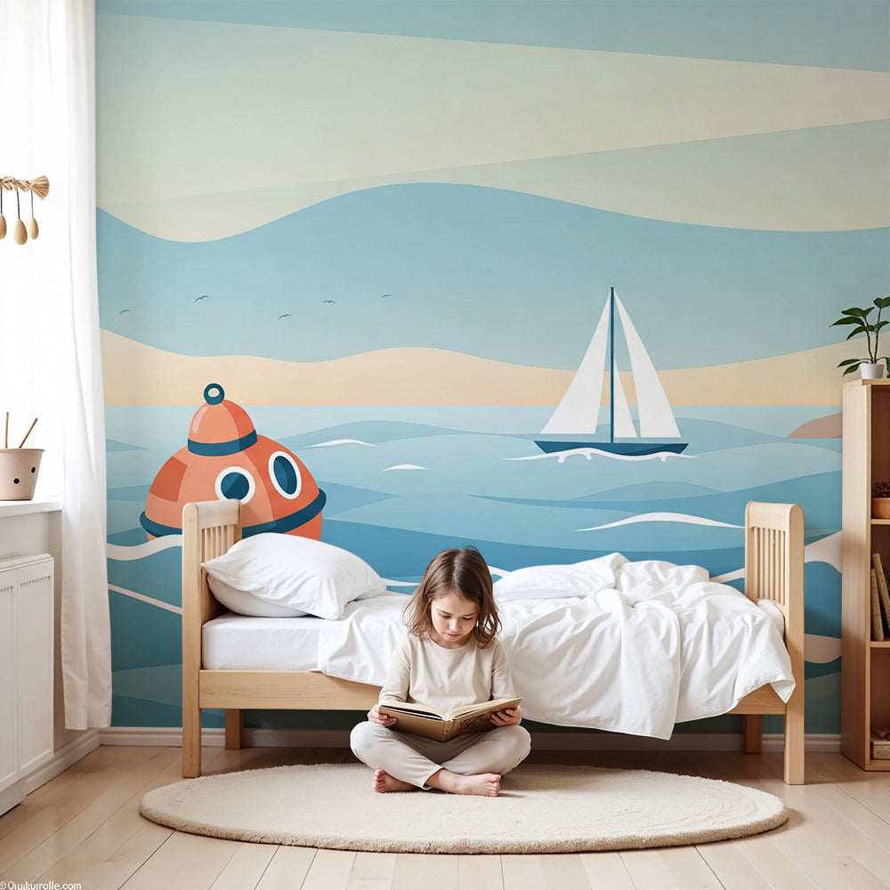 Ocean wall mural by Kids-Mundo styled in a bright children's nursery room