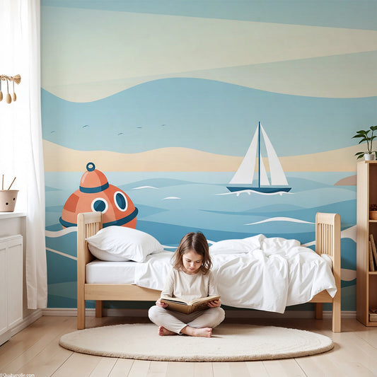 Ocean wall mural by Kids-Mundo styled in a bright children's nursery room