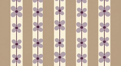 Flat artwork of the Kids-Mundo lilac floral stripe wall mural pattern on a cream background