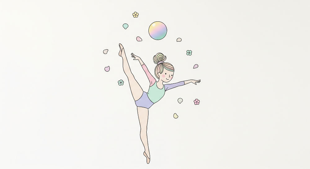 Kids-Mundo line-art ballerina artwork with floating petals, a made to measure wall mural