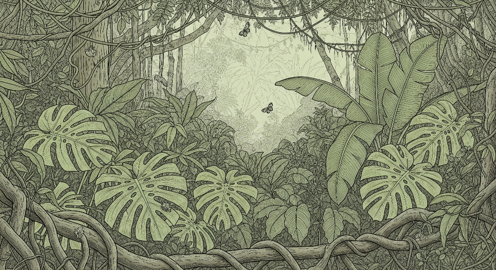 Detailed Line-Art Jungle Foliage Wall Mural