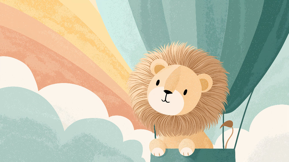 Lion balloon and rainbow mural wallpaper design pattern detail by Kids-Mundo