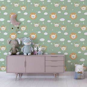 Children's lion safari mural wallpaper with stars and clouds for playroom by Kids-Mundo