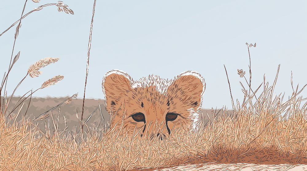 Detailed lion cub in tall grass mural wallpaper design pattern by Kids-Mundo