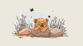 Detailed lion cub with flowers mural wallpaper design pattern by Kids-Mundo