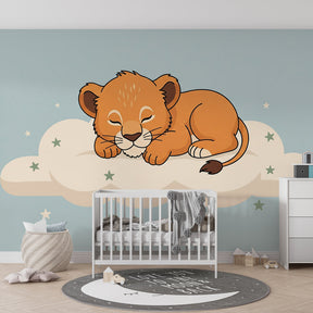 Dreamy lion cub mural wallpaper with stars transforming toddler room by Kids-Mundo