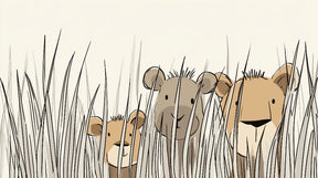 Detailed lion cubs mural wallpaper design pattern showing playful safari cubs by Kids-Mundo