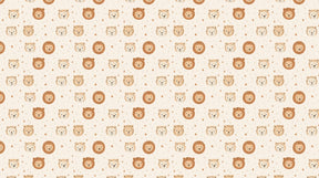 Detailed lion face mural wallpaper design pattern showing smiling lions and stars on beige background