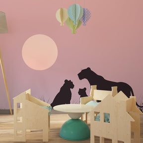 Safari lion wallpaper transforming modern kids bedroom into African savanna by Kids-Mundo