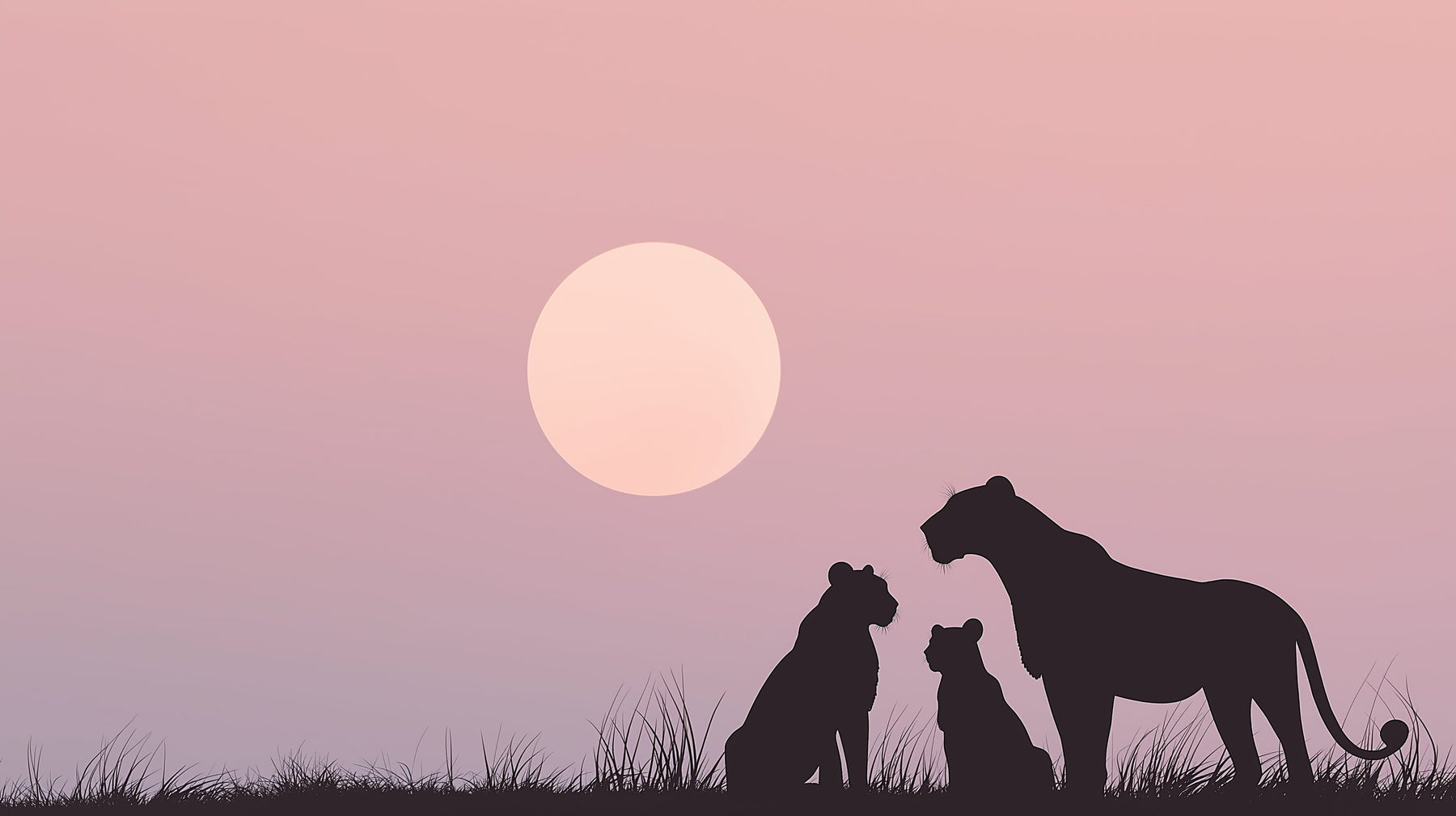 Detailed lion family sunset mural wallpaper design pattern with savanna grass by Kids-Mundo