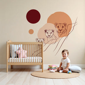 Lion family mural wallpaper in modern nursery with neutral decor by Kids-Mundo