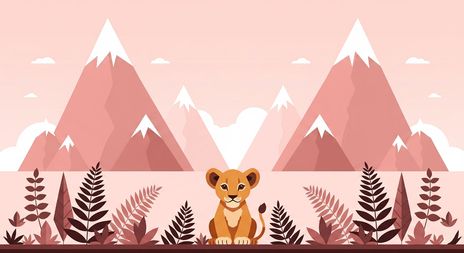 Detailed lion mountain mural wallpaper design pattern with pastel safari elements by Kids-Mundo