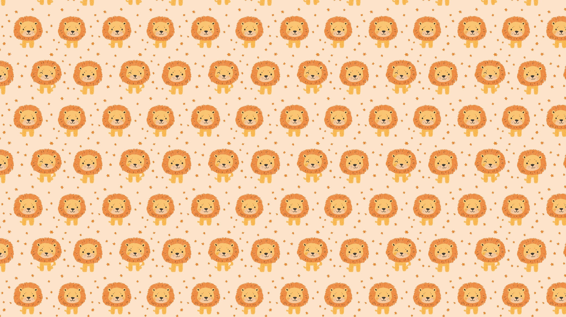 Detailed smiling lion mural wallpaper design pattern with pastel background and stars by Kids-Mundo