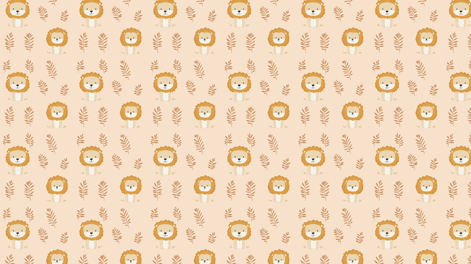 Detailed lion mural wallpaper design pattern showing cute safari animals with botanical elements by Kids-Mundo