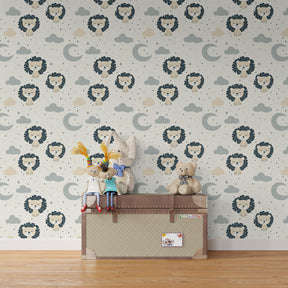 Starry lion safari wallpaper creating magical children's bedroom decor by Kids-Mundo