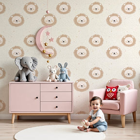 Gentle lion mural wallpaper creating peaceful safari nursery decor by Kids-Mundo