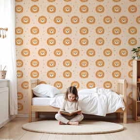 Lion cubs mural wallpaper in modern nursery with soft beige tones by Kids-Mundo