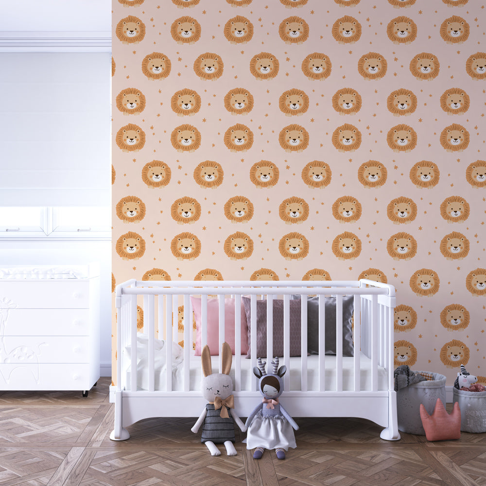 Safari lion mural wallpaper transforming kids room with gentle animal theme by Kids-Mundo