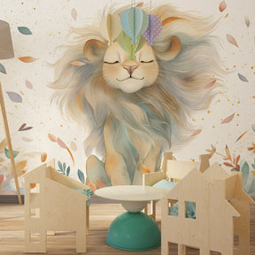 Animal themed lion wallpaper transforming toddler room into peaceful safari adventure