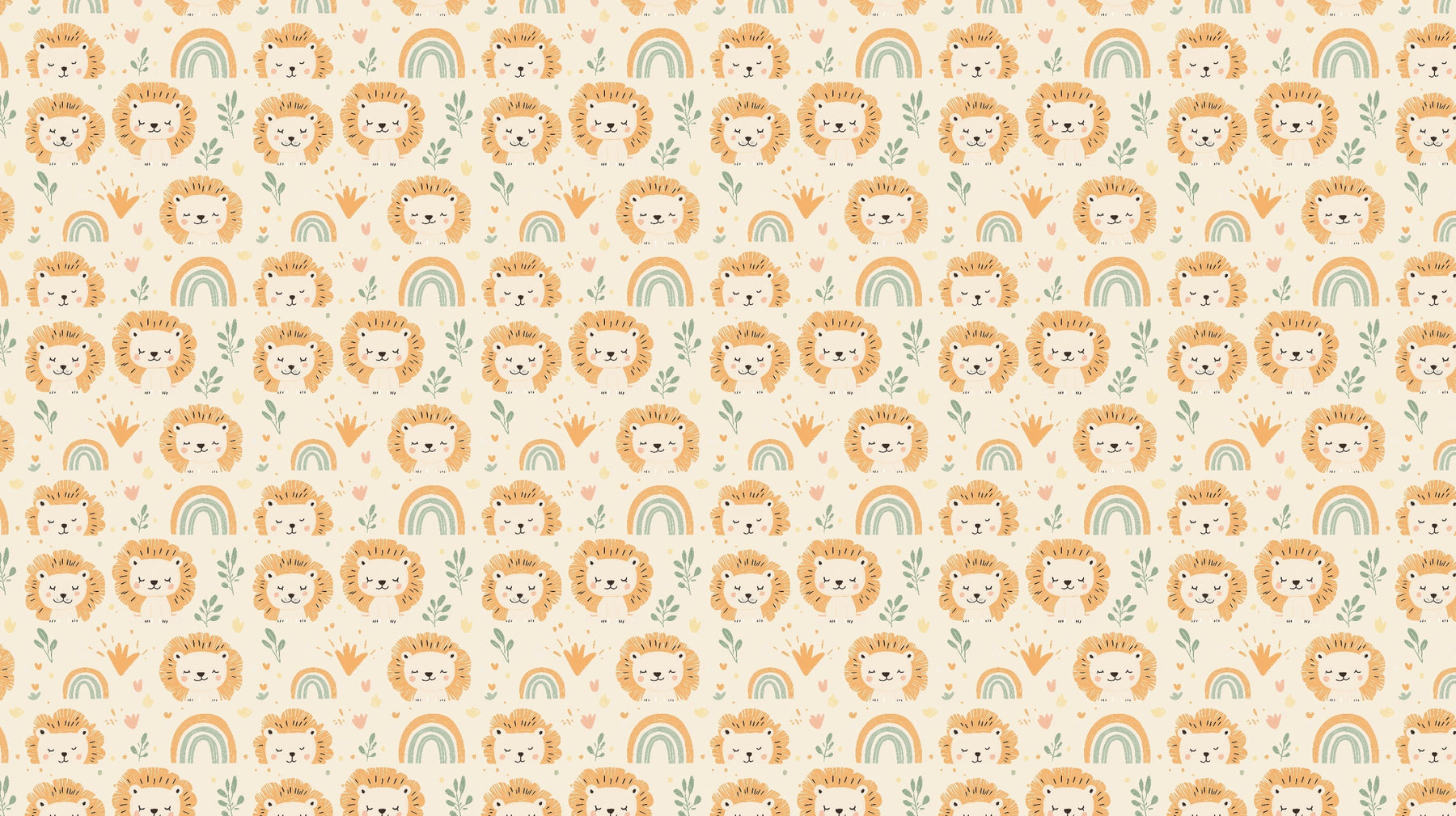 Detailed lion rainbow mural wallpaper design pattern with safari animals and colorful arcs by Kids-Mundo