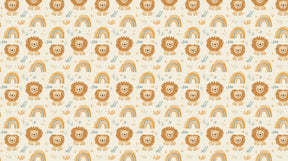 Detailed lion rainbow mural wallpaper design pattern showing safari animals and botanical elements by Kids-Mundo