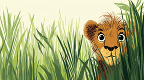 Detailed lion cub in savanna grass mural wallpaper design pattern by Kids-Mundo