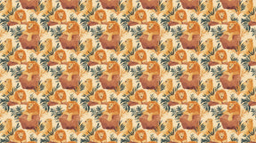 Detailed lion safari mural wallpaper design pattern with tropical leaves by Kids-Mundo